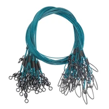 30Pcs Steel Fishing Wire Leader Line with Swivel and Snap 125LB 21 Inch, Blue