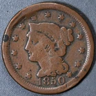 1850 1C BRAIDED HAIR LARGE COPPER CENT KM# 67 Grade:  VF A6781