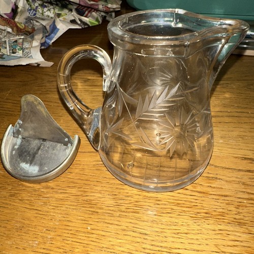 Heisey Crystal Syrup Pitcher Only 3 in. High. Etched Floral Design. - Picture 2 of 4