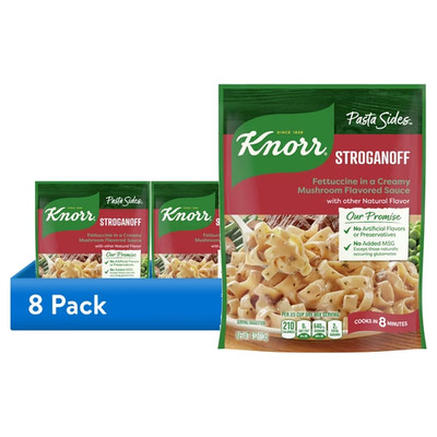 (8 pack) Knorr No Artificial Flavors Stroganoff Fettuccine Pasta Sides, 7 Minute