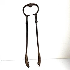 Antique Cast Iron Stove Coal Tongs Victorian Patent  1838? Forked