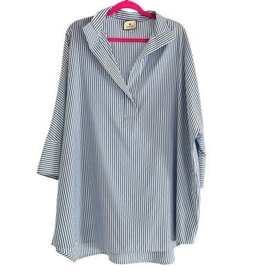 Tuckernuck Blue Stripe Willow Blouse XXXL Preppy Luxury Designer Loose Fit 3X