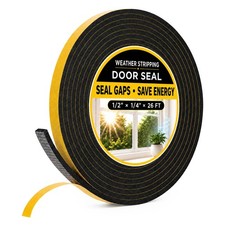 26ft Foam Weather Stripping Tape - 1/2" x 1/4" Black Self-Adhesive Door Seal