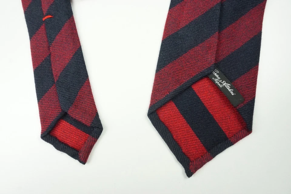 Corbata Cesare Attolini Azul Oscuro Merlot Rojo Rayas 100% Cachemira TOTALMENTE NUEVA Foto 4 de 4