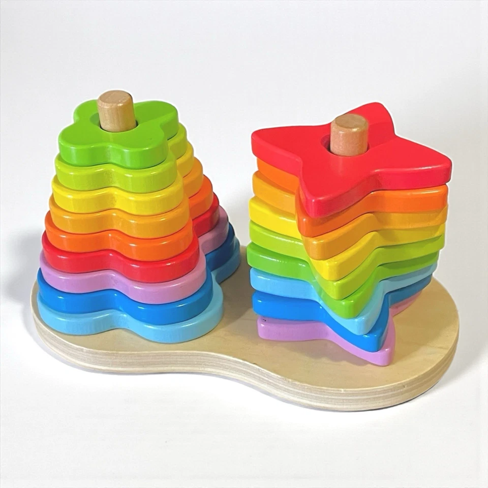 Juguete apilable de madera para bebé Hape apilador doble arco iris tamaño forma aprendizaje sensorial Foto 4 de 4