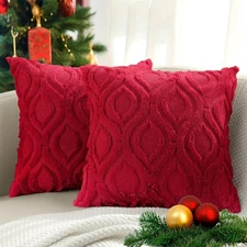 decorUhome Christmas Throw Pillow Covers 18x18 18" x (Pack of 2), Red 