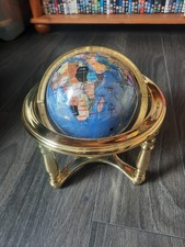 Vintage Gemstone World Globe on Brass-Style Stand with Compass 9" Tall