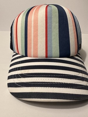 Roxy Pink Blue Green Red Striped Trucker Hat Snapback Cap