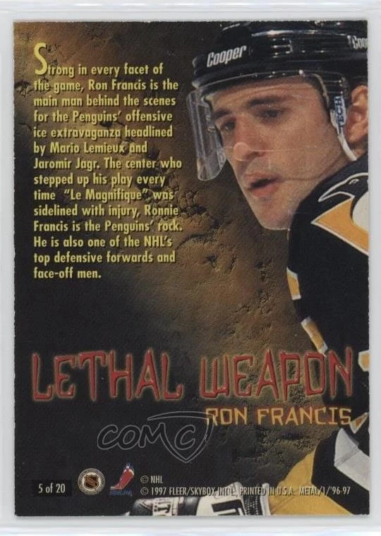 1996-97 Fleer Metal Universe Lethal Weapon Super Power Ron Francis #5 HOF - Image 2 of 2