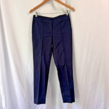 St John Womens Dress Pant Sz Jennifer Navy Blue Cotton Flat Front Straight Leg