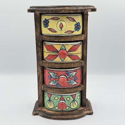 Apothecary Wood Chest Ceramic 4 Drawer Trinket Jewelry Chest Handpainted 9 