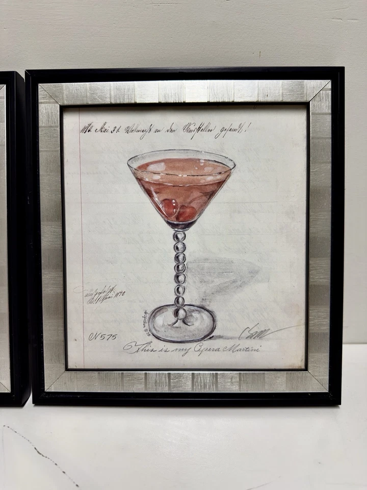 Par (2) de bocetos de cóctel originales VR Sinclair en papel antiguo 9x10 Foto 2 de 4