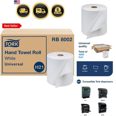 Universal Hand Towel Roll White, Compatible with H21 Dispensers, 100% Recycle...