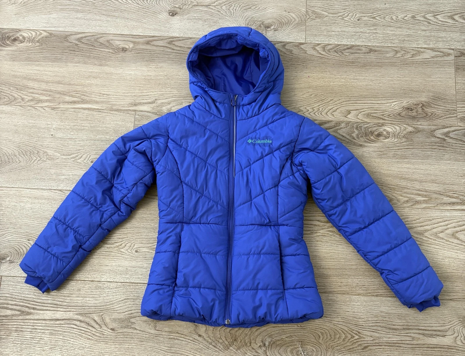 Columbia Jacket Girls 10-12 Blue Hooded Puffer Insulated Quilted Winter Coat