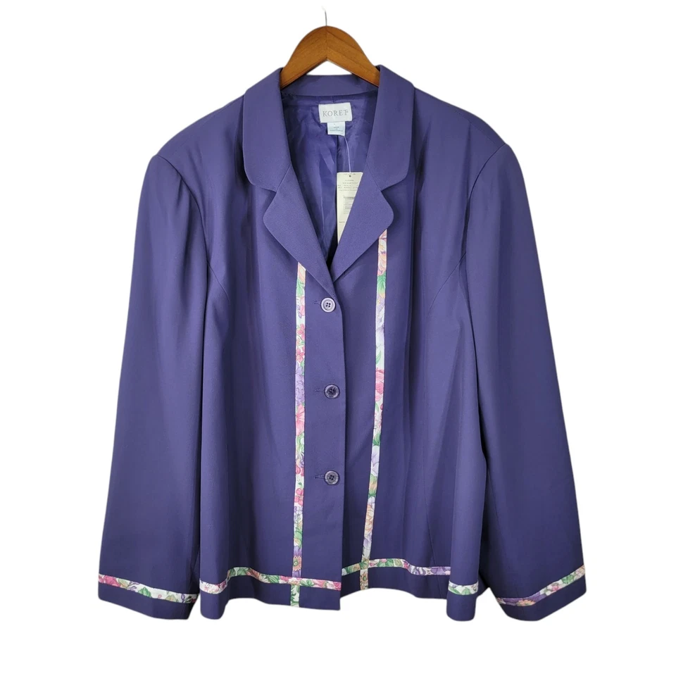 NEW Koret Jacket Plus Size 26W Blazer Coat Purple Floral Trim 26 Button Up - Image 2 of 4