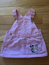 Vintage Disney Baby Dress Skirtall Overalls 6-9 Months Embroidered Minnie Mouse