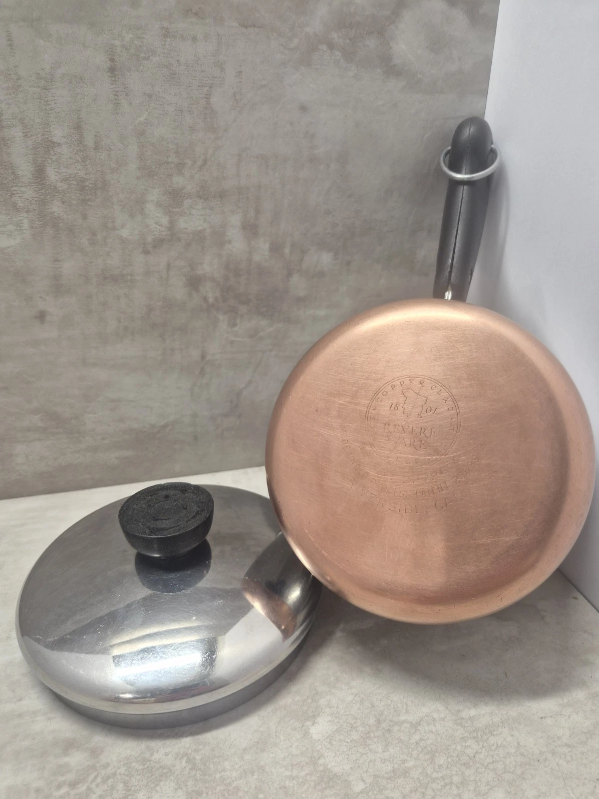Vintage 1801 Revere Ware 1 Qt Saucepan Pot with Lid Copper Clad Riverside Cal