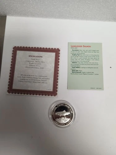 Landlocked Salmon National Fishing Grand Slam 1 oz .999 Silver Round proof Coin