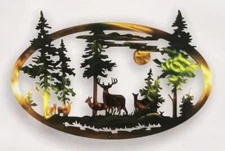 DEER FAMILY IN FOREST 11.8”x7.6” RUSTIC METAL WALL HANGING ART DECO MAN CAVE