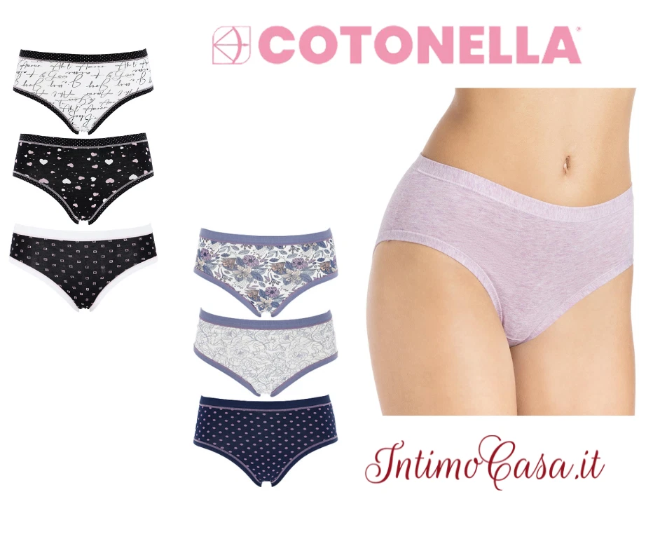 Slip Midi Donna in Cotone Bielastico Cotonella Tris assortito