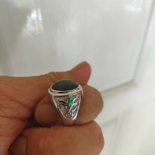11.7x14.5 mm TypeA Burma Green Jade Jadeite in 925 Sterling Silver ring,sz8.5 - Picture 9 of 11