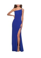 La Femme One Shoulder Jersey Gown In Indigo Blue Women's Size 12