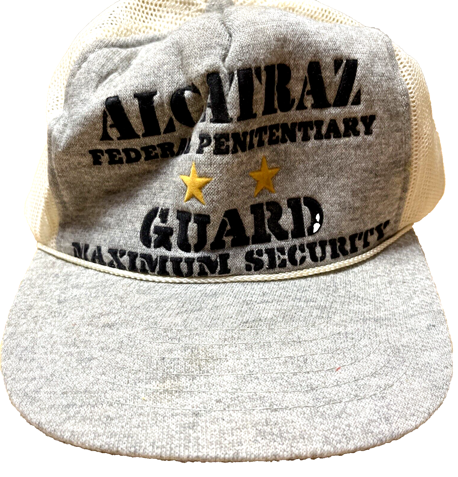 Vintage ALCATRAZ Federal Penitentiary Guard Snapback Trucker Cap Gray White-image