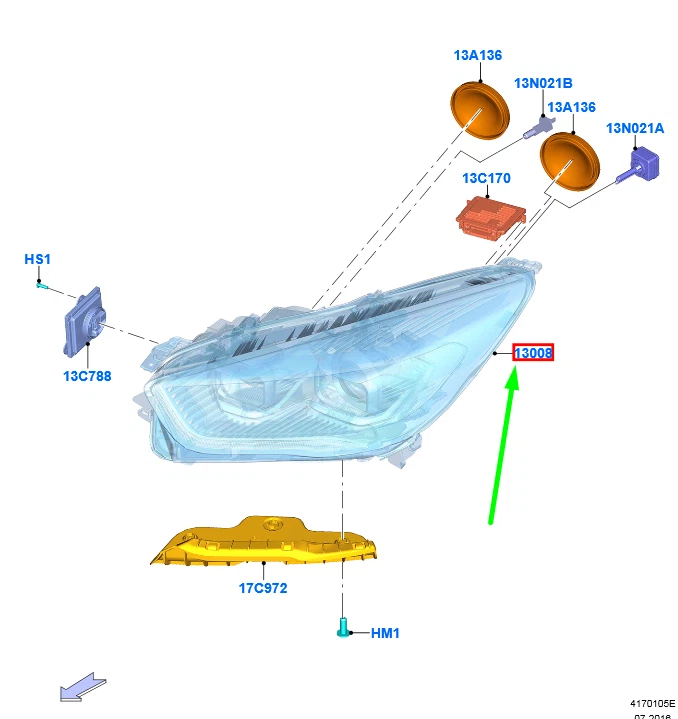 FORD KUGA MK2 C520 Front Right Headlight LHD 2206647 GV41-13008-EE  