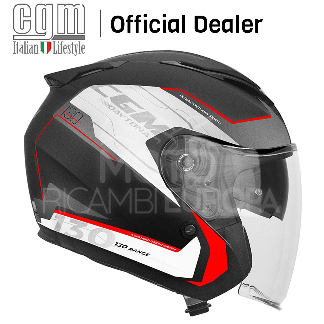 CASCO JET DOPPIA VISIERA CGM 130 DAYTONA NERO ROSSO APACHE XS TO XXL