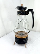 Vtg Coffee Warming Carafe Candle Pyrex Silex Stand Atomic Star Starburst FreShip