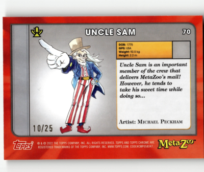 Orange - MetaZoo Uncle Sam Topps Chrome Series 0 #70 Gold 10/25 | eBay