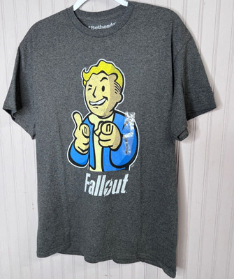 Fallout  Unisex TSHIRT  L  Vault Boy Thumbs UP Gray Cotton Pullover NEW