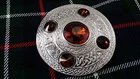 Scottish Kilt Fly Plaid Brooch Celtic Knot Brown Stone 5 Chrome/Pins Brooches 4"