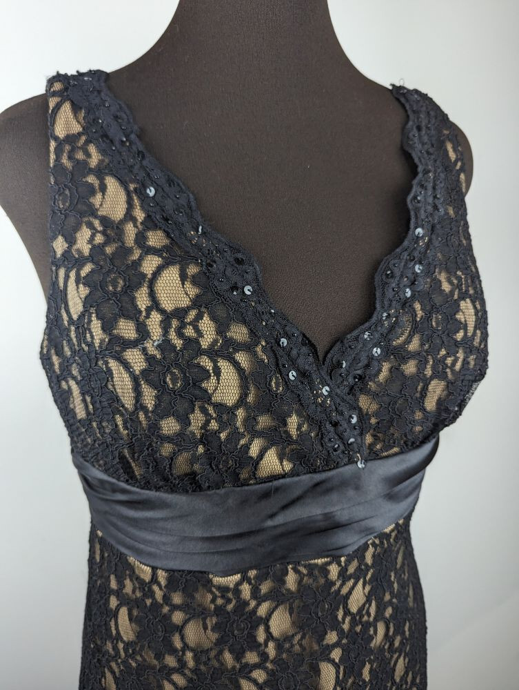Holiday party evening dress black lace - mid length S.L. Fashions sz 14  (DR42) | eBay