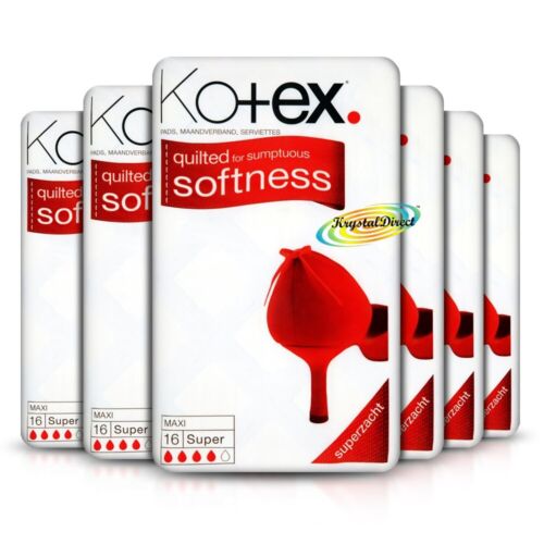 6x Kotex Maxi Super Quilted Soft 16 Sanitary Protection Pads - Picture 1 of 1
