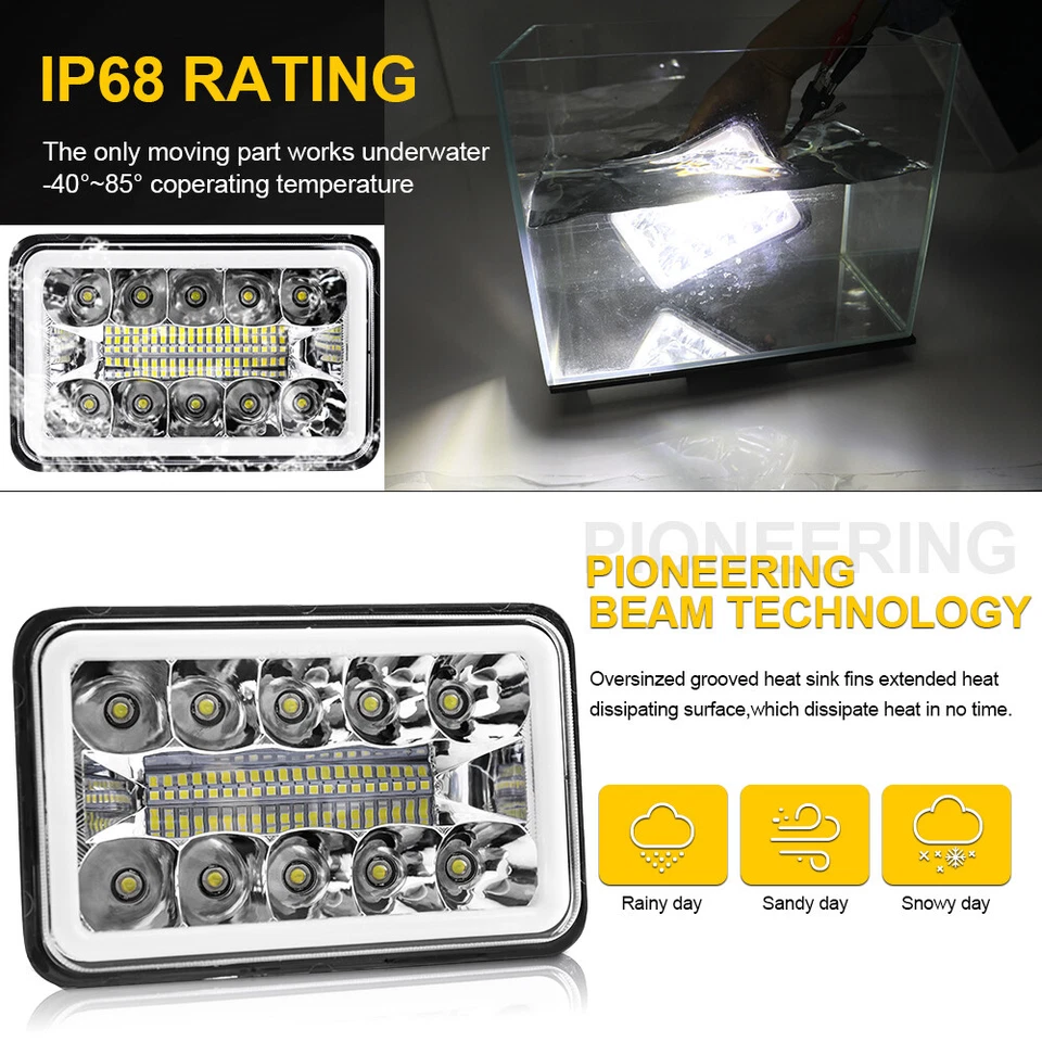 4PCS 4X6" LED Headlights Hi-Lo Beam Fit For Cadillac Fleetwood DeVille 1975-1986 Foto 3 de 4