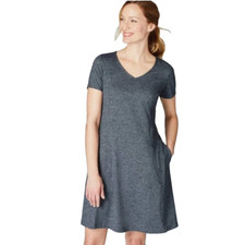 J. Jill Fit Marled V Neck Dress M Grey Stretch Knit Pockets Athleisure Casual