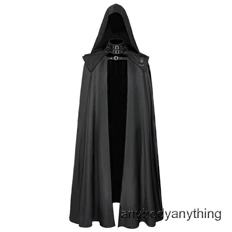 Mens Wizard Halloween Robe Cosplay Costume Medieval Gothic Hooded - Image 3 of 4
