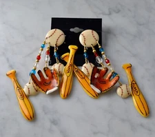 Vintage Lunch at The Ritz Baseball theme pierced earrings