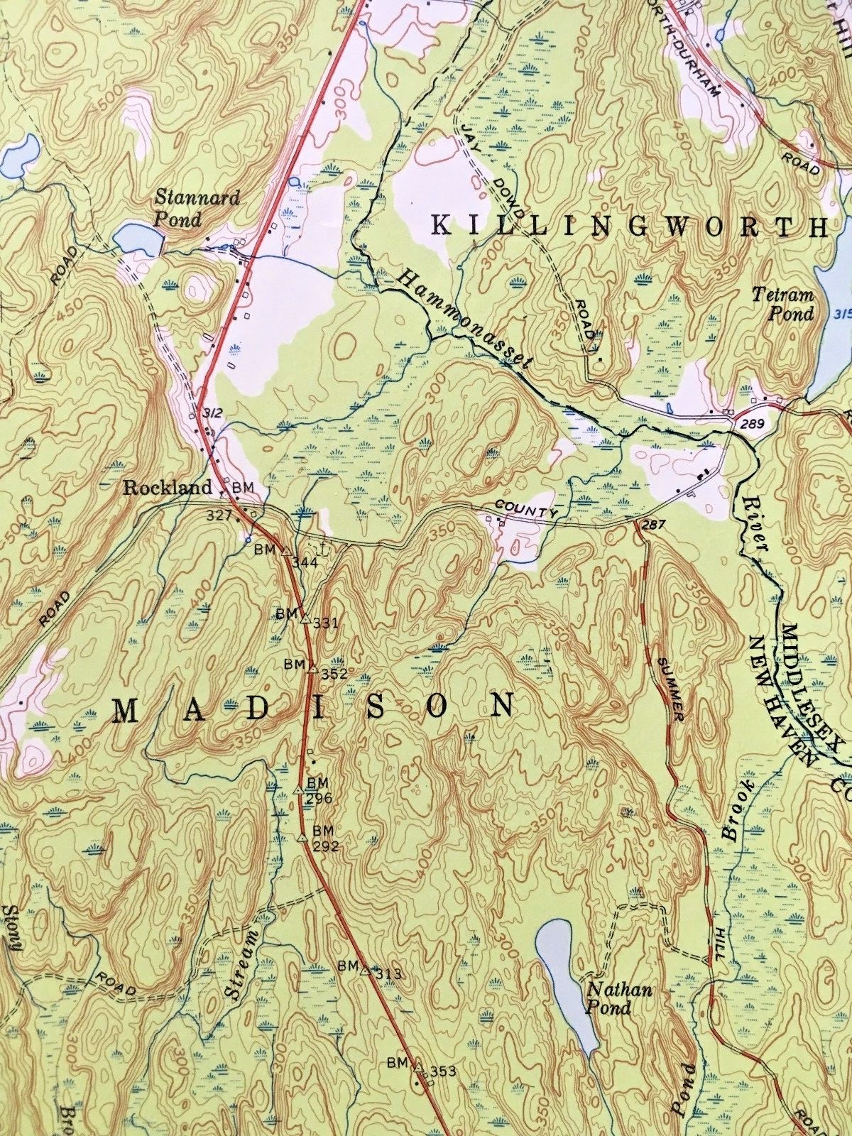DURHAM CT TOPOGRAPHICAL MAP 1953 Cockaponset State Forest, Totoket