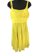 New Banana Republic Women's Dress Size 4 Yellow Mini Silk Overlay Braided Straps