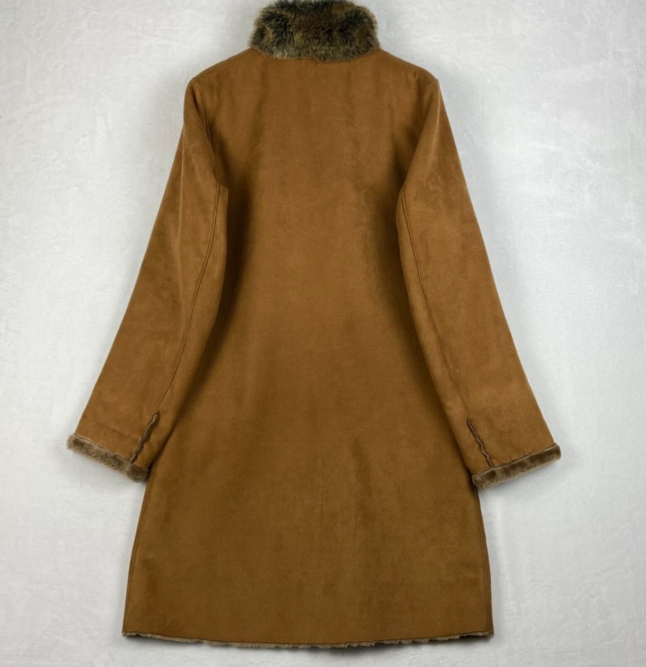 Abrigo Articwear By Oleg Cassini para mujer talla 12 marrón imitación gamuza piel bolsillos a presión Foto 3 de 4