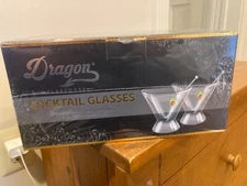 Dragon Glassware Martini Glasses, Stemless Clear Double Wall Insulated Cocktail 