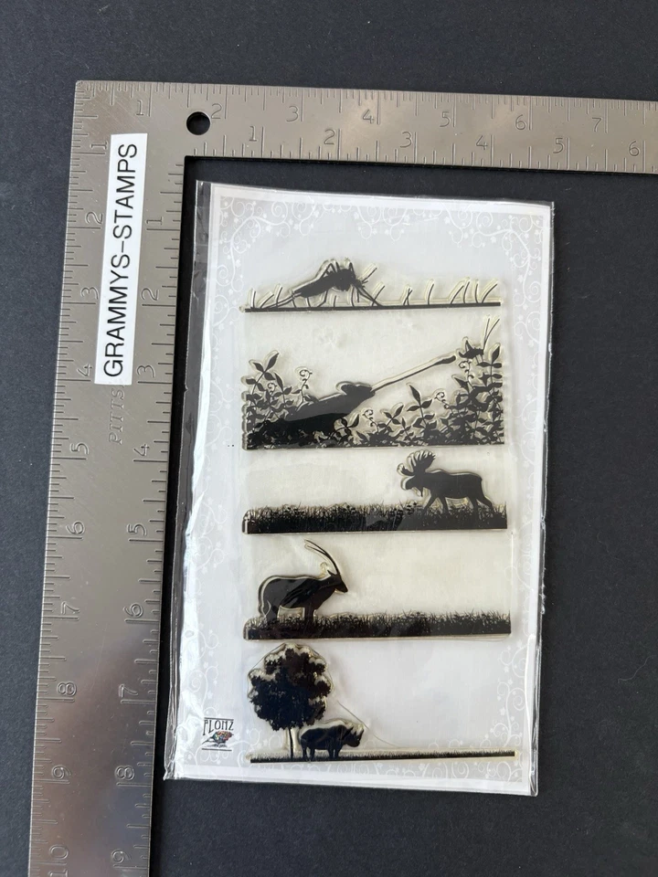 Juego de estampillas transparentes sin montar insectos grillo rinoceronte alce animales Flonz Foto 3 de 4