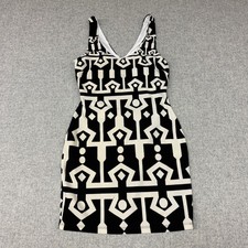 Papaya Geometric Bodycon Dress Large Black White V-Neck Back Cutout Mini D50200