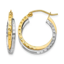 10K Two-Tone Gold Textured Hinged Hoop Earrings