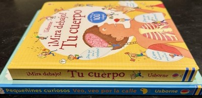 Usborne Spanish Book Lot 2 ¡Mira debajo! Tu cuerpo + Veo veo por la calle