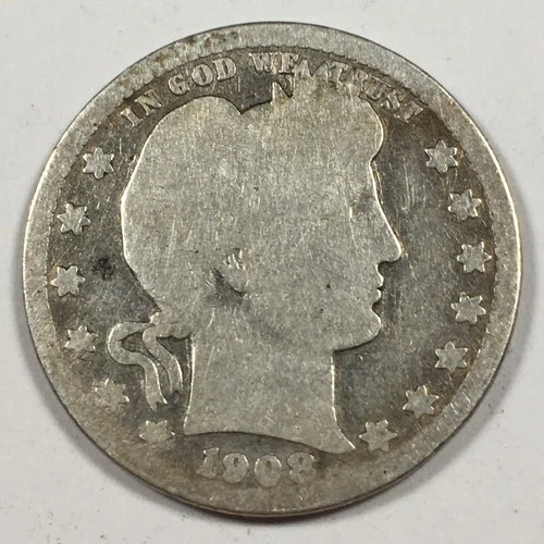 1908-D United States "Barber Quarter" - Good (G) KM#114 Details - 8047