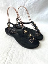 Vionic sandals t strap flat Paulie size 8 gold silver metallic leather flowers