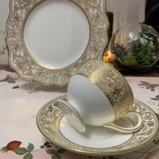 Wedgwood Florentine Gold Lee Cup & Saucer Plate /Only USA DDP shipping